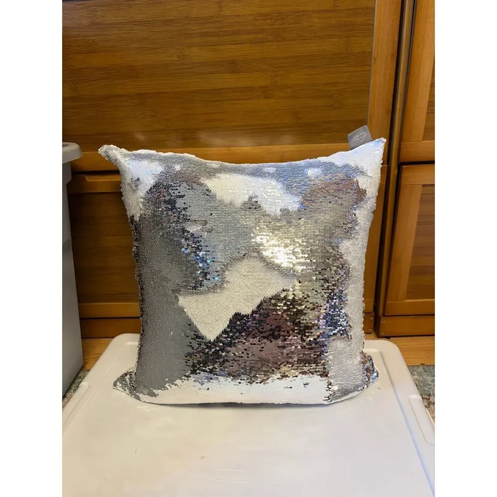 Aviva Stanoff Silver Sequin Throw Pillow Reversible Mermaid Pillow Decor